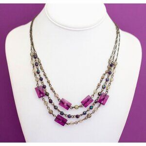 Vintage Bohemian Purple Squares Multi Strand Necklace 18 inch by Avon - V10